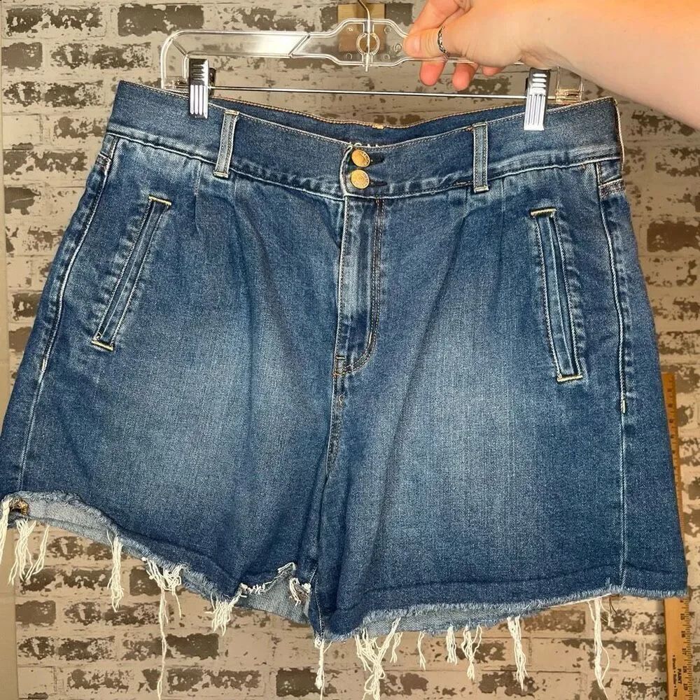 American Eagle | women denim mom shorts raw hem